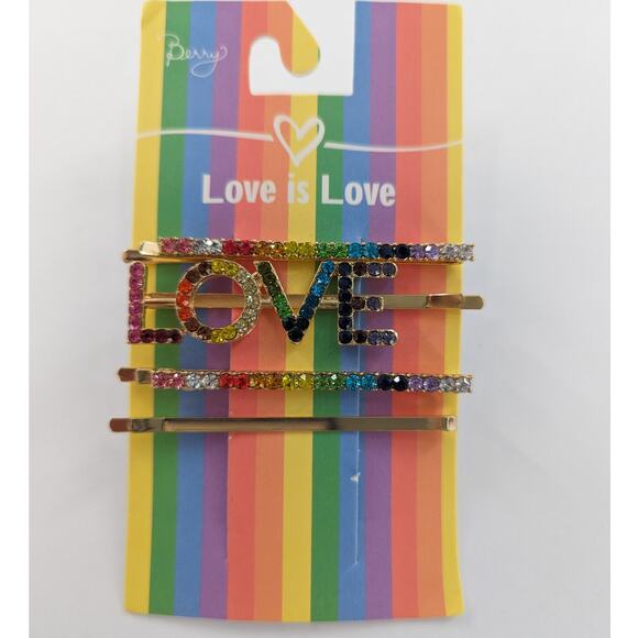 Berry Love Rhinestone Sparkle Barrettes Hair Slides Clips Set - Picture 3 of 4